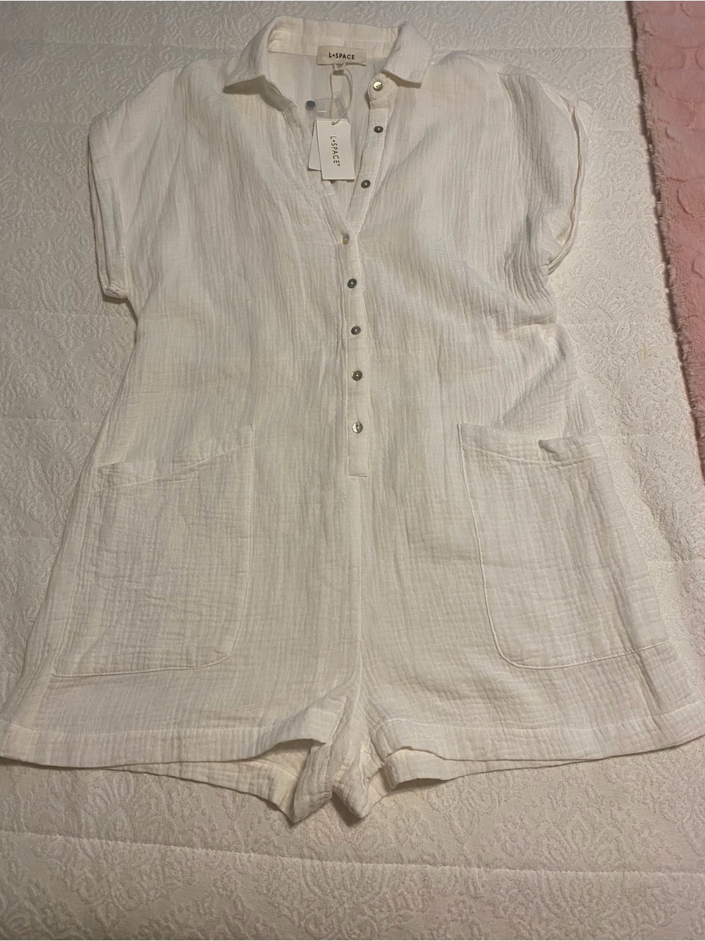 L*Space White Gauze Button-Front Romper